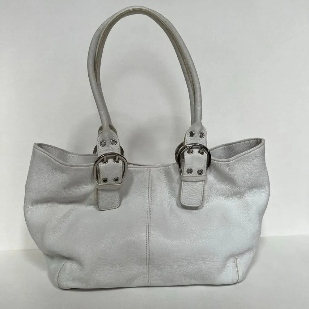 Tignanello Perfect 10 French Tote/Shoulder Bag White Pebbled Leather